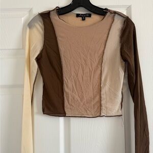 SHEIN Cream and Tan Asymmetrical Crop Blouse